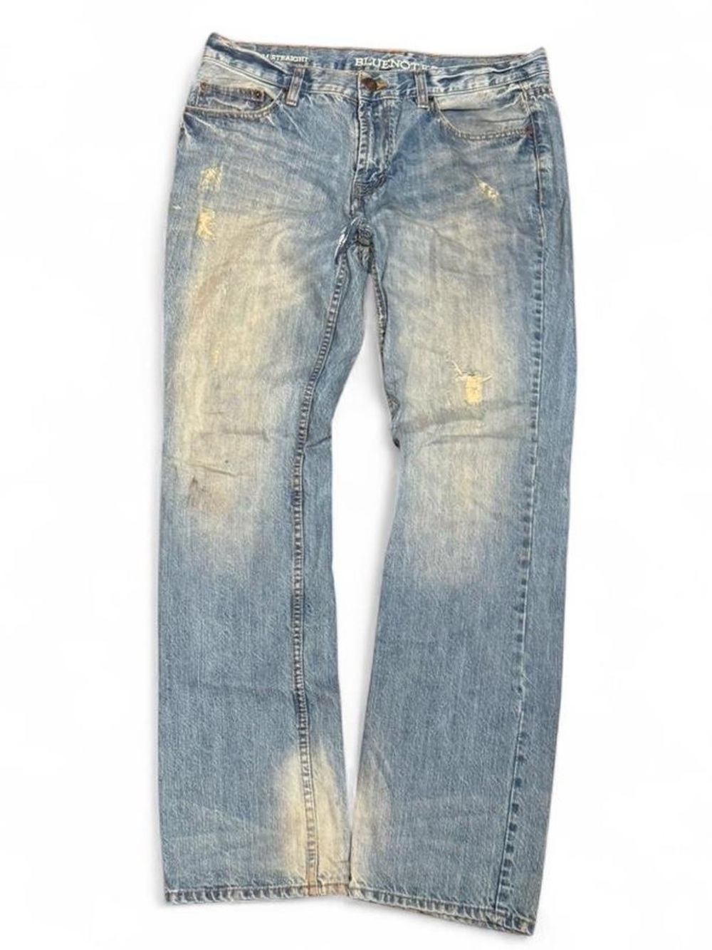 Y2K Bluenotes Bleach Faded Ripped Slim Straight Jeans